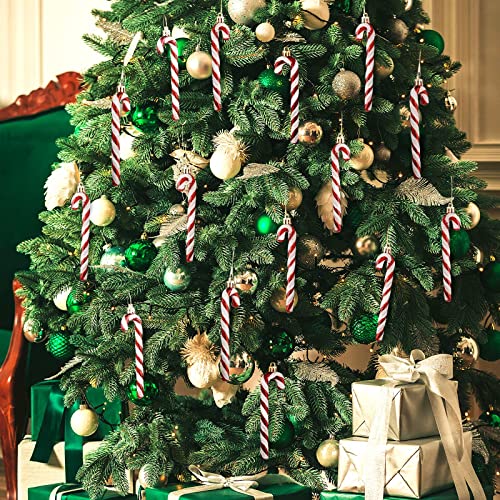 Rtteri 60Pcs Glitter Candy Cane Ornaments Red for Christmas Tree Decorative Set (Red, 14 cm each)