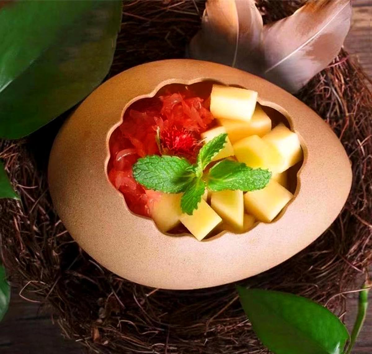 ROSE CREATE 6" Porcelain Brown Egg Easter Dessert Bowl, Big Ceramic Ostrich Egg Snack Appetizer Trays Set, Dessert Serving Dishes, Snack Platter