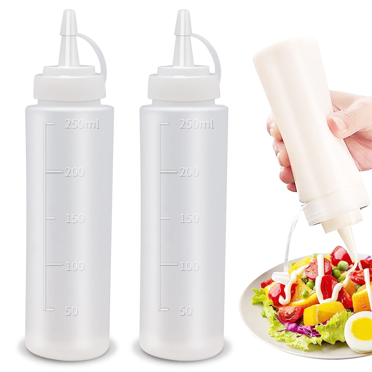 Abnaok Condiment Squeeze Bottles, 2-Pack 8 oz Food Grade Plastic Squeeze Condiment Bottles with Twist On Cap Lids for Sauces, Paint,Oil, Condiments,Salad Dressings, Arts and Crafts