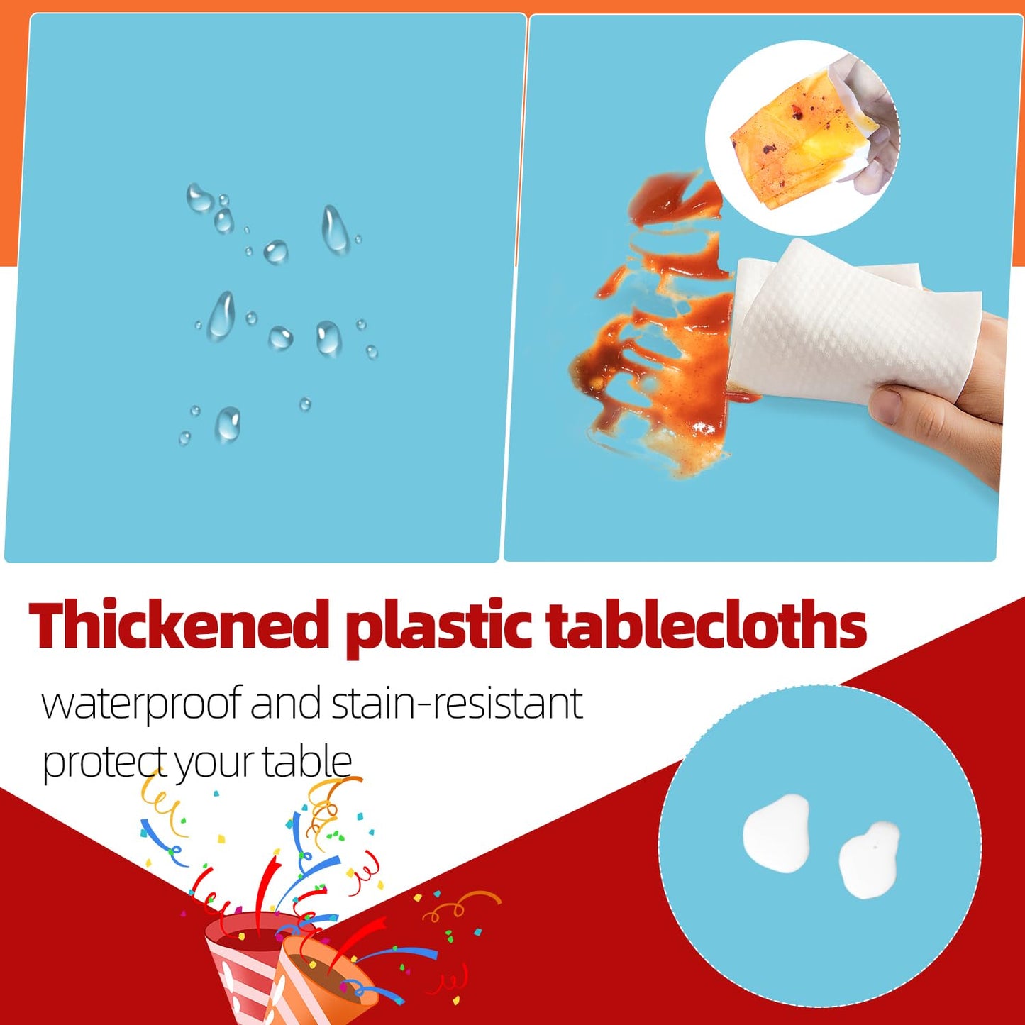 Light Blue 6 Pack Plastic Table Cloth 84", Disposable Round Tablecloth Table Cover, Plastic Tablecloths for Parties