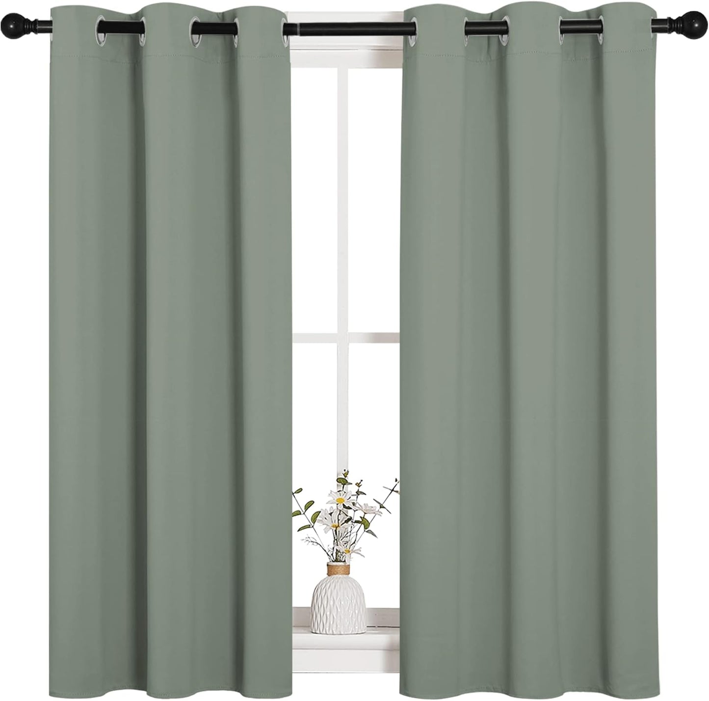 NICETOWN Blackout Curtain Panels - Thermal Insulated Draperies in Greyish Green | 34x45 Inch, 1 Pair