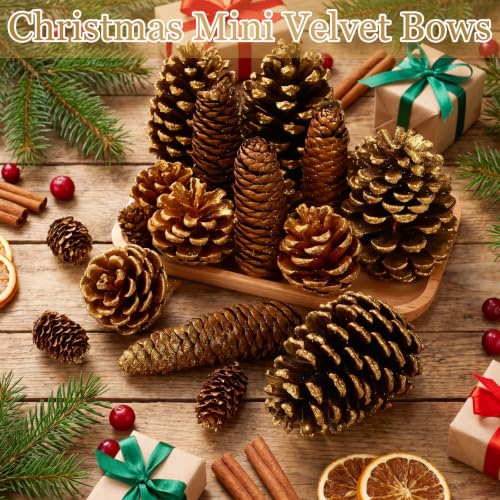 Janinka 24-Pack Gold Glitter Pine Cones - Multisize Christmas Ornaments