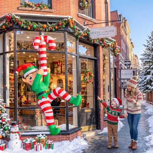 GUDELAK 8FT Inflatable Christmas Elf with LED Lights Outdoor Yard Decor