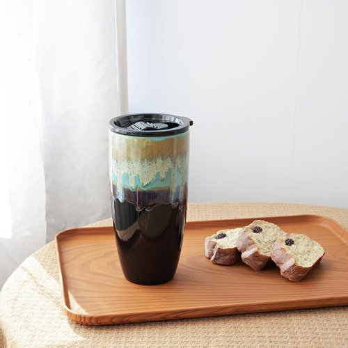 Bosmarlin Ceramic Travel Coffee Mug with Lid, 21 oz, Portable Coffee Cup for Car Cup Holder, Microwave and Dishwasher Safe, Reactive Glaze