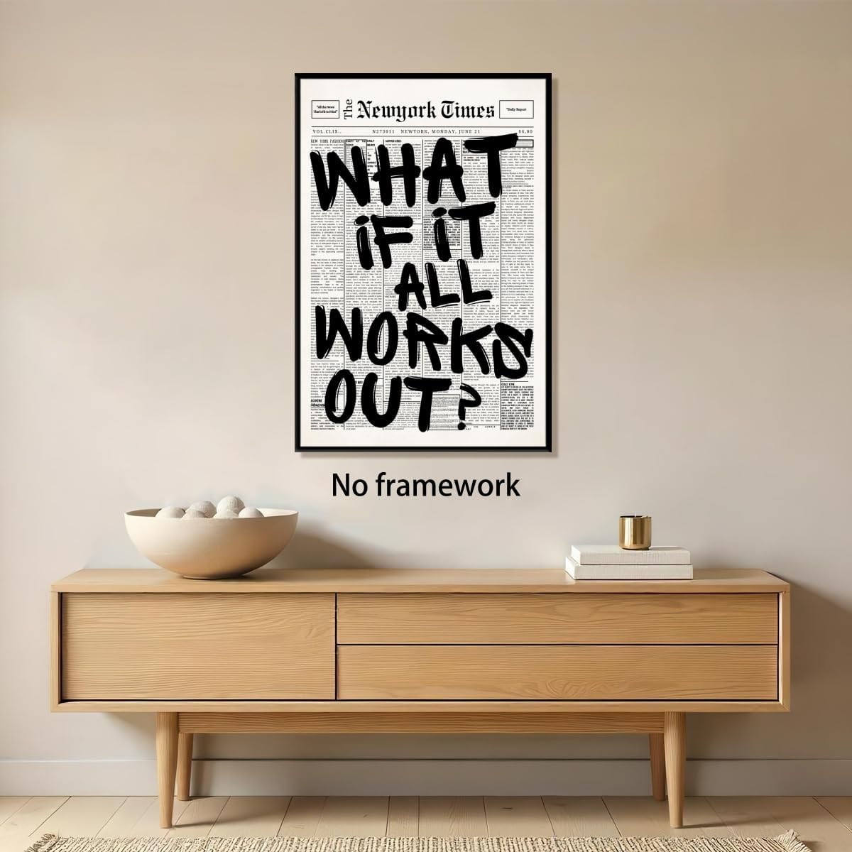 Trendy What If It All Works Out Poster - Black and White Motivational Wall Art | 16x24 Inch Unframed