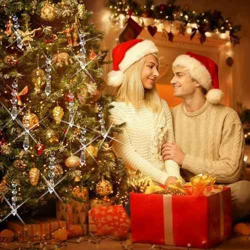 MAQIHAN 30PCS Christmas Crystal Ornaments - Icicle Hanging Crystals Clear Plastic Ornaments Strands Chandelier Parts Dangling for Christmas Tree Winter New Year Party Supplies