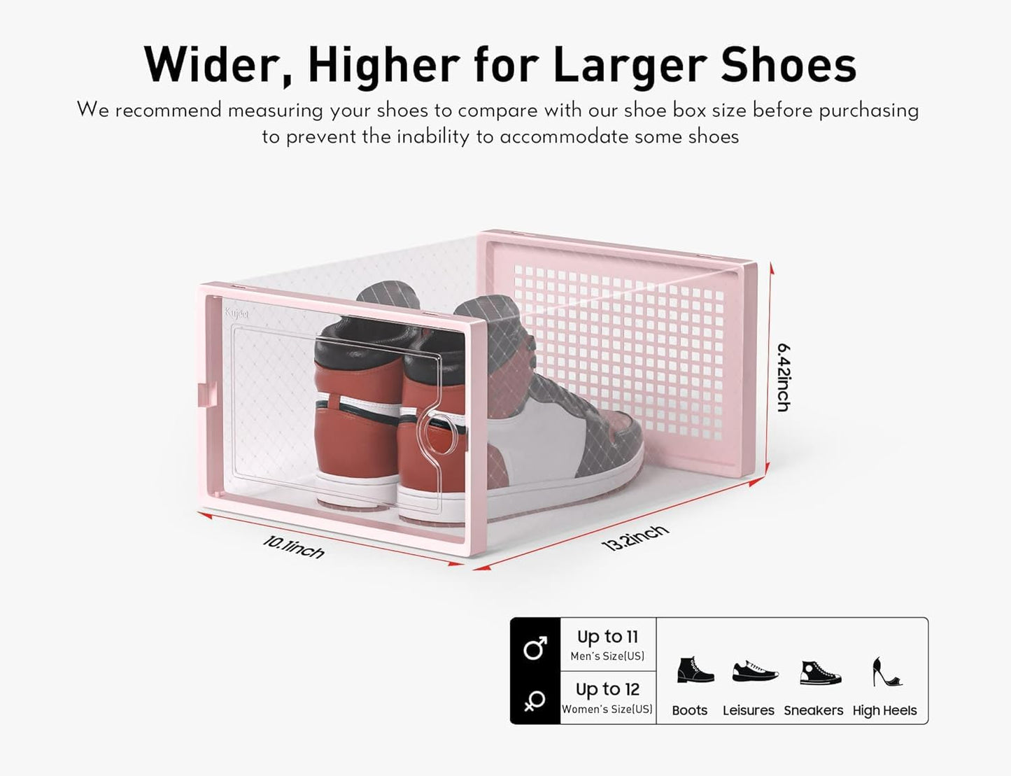 Kuject X-Large Shoe Storage Boxes - Clear Plastic Stackable Organizers | 12 Pack for Sneakers & Toys - Pink
