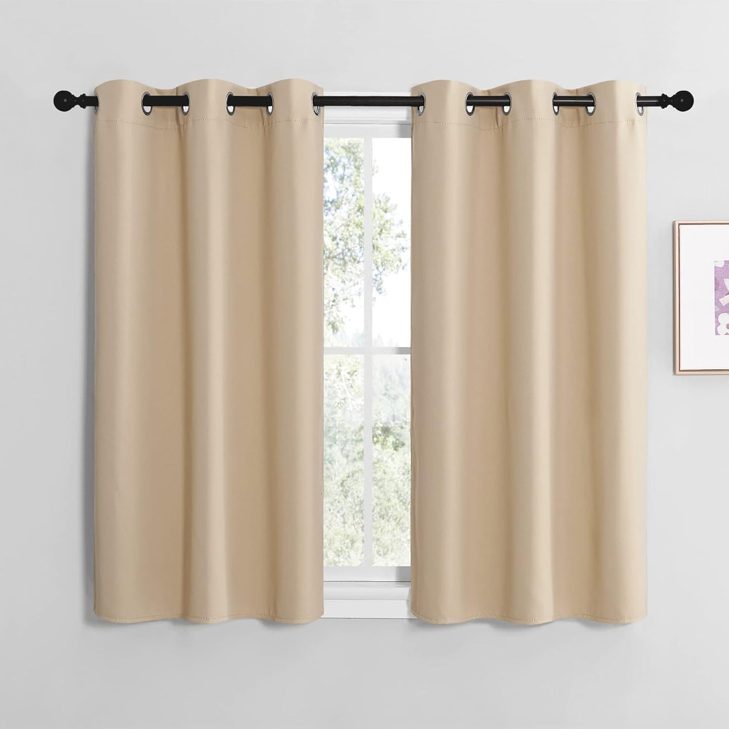 NICETOWN Blackout Curtain Panels - Thermal Insulated Grommet Top Draperies | Bicotti Beige, 29" x 36" (2 Panels)