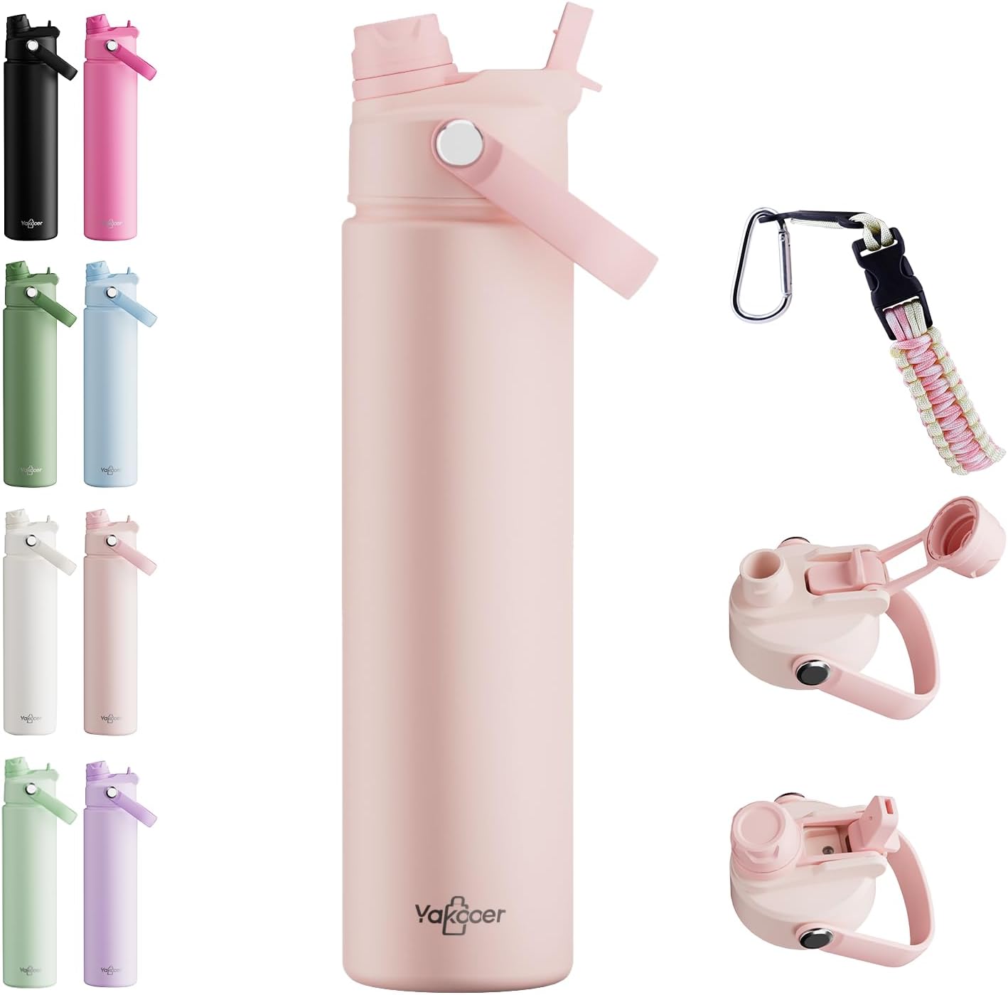 Skiennix 26oz Insulated Water Bottle - 2-in-1 Straw & Spout Lid, Leak-Proof Design, Pink