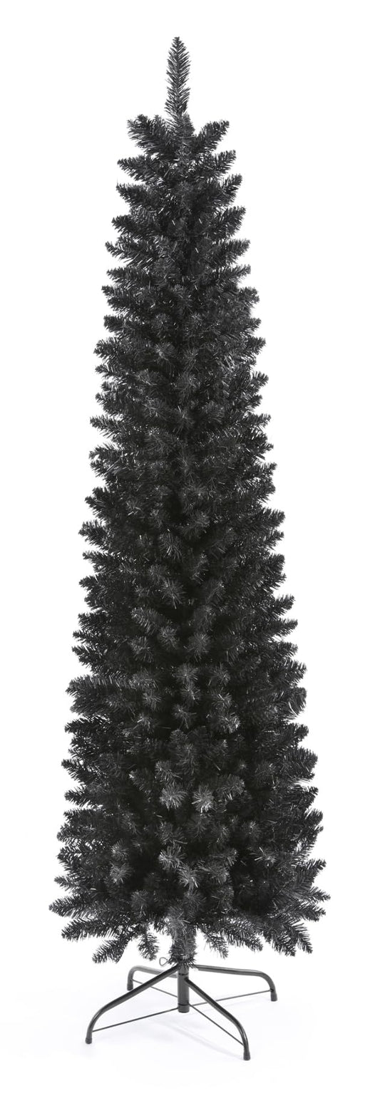 658 Tips Artificial Pencil Christmas Tree Halloween Tree, 6ft Pure Black Skinny Xmas Tree with Metal Stand Perfect for Christmas/Halloween/Easter/Parties/Holiday Indoor Outdoor Decoration