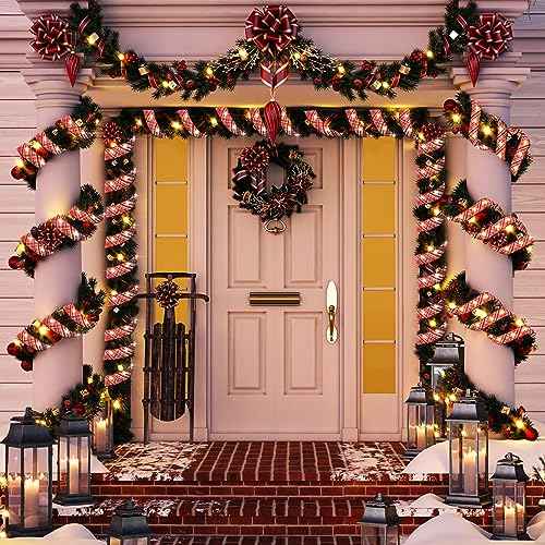 Christmas Ribbon Lights Christmas Lights 16.4 ft Glow Christmas Tree Ribbon Battery Operated Indoor String Lights for Outdoor Xmas Holiday Party Wedding Garland Lighted Decoration (Red Stripe)