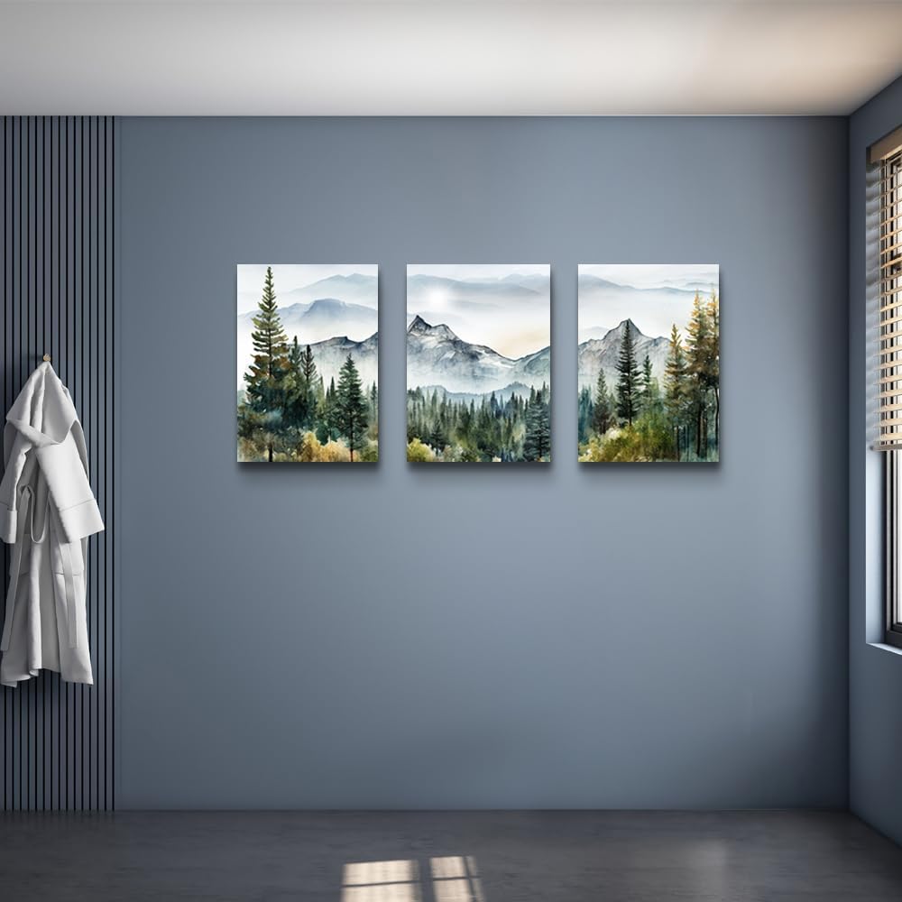 MHARTK66 Large Wall Art - Modern Abstract Mountain Forest Landscapes | 3-Piece Framed Canvas Set