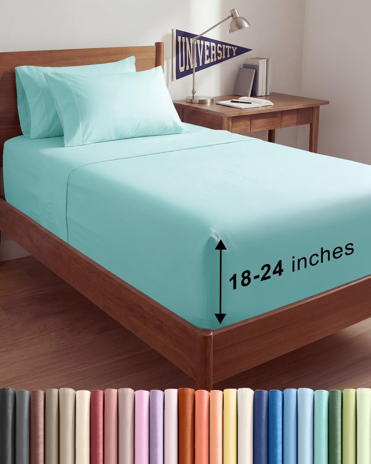 Skiennix Extra Deep Twin XL Sheet Set | 4-Piece Breathable Cooling Bedding - Soft, Wrinkle-Free Spa Blue