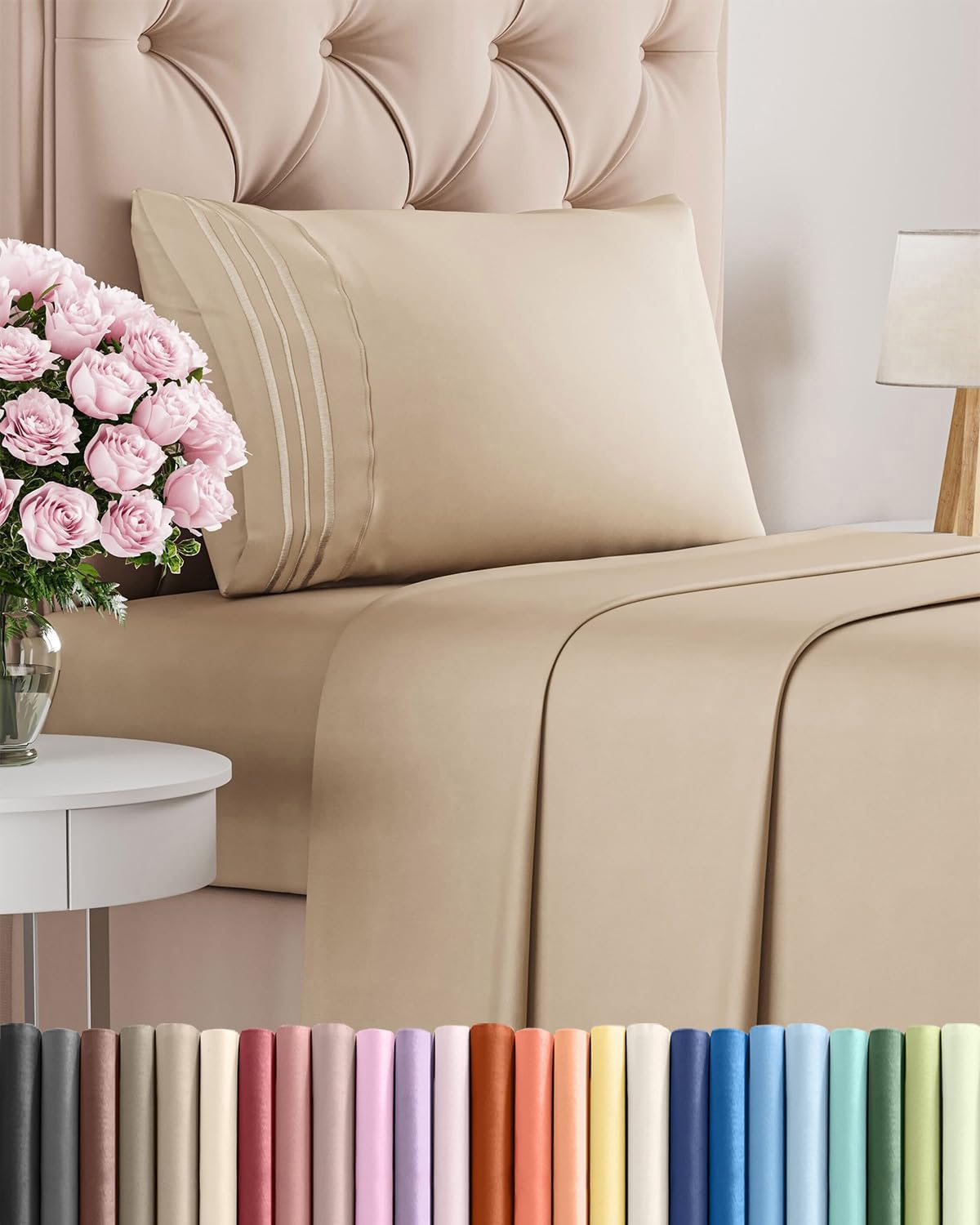 Skiennix Twin Size Sheet Set - Comfy Cooling Bed Sheets - Ultra-Soft, Deep Pockets, Wrinkle-Free - Oeko-Tex Certified, Cream