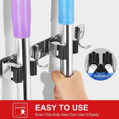 IMILLET Wall-Mounted Broom and Mop Holder - Heavy-Duty Stainless Steel Organizer for Home & Garage