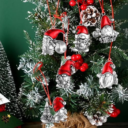 Sumind 6 Pcs Christmas Gnome Ornaments with Santa Hat Holiday Tree Decorations