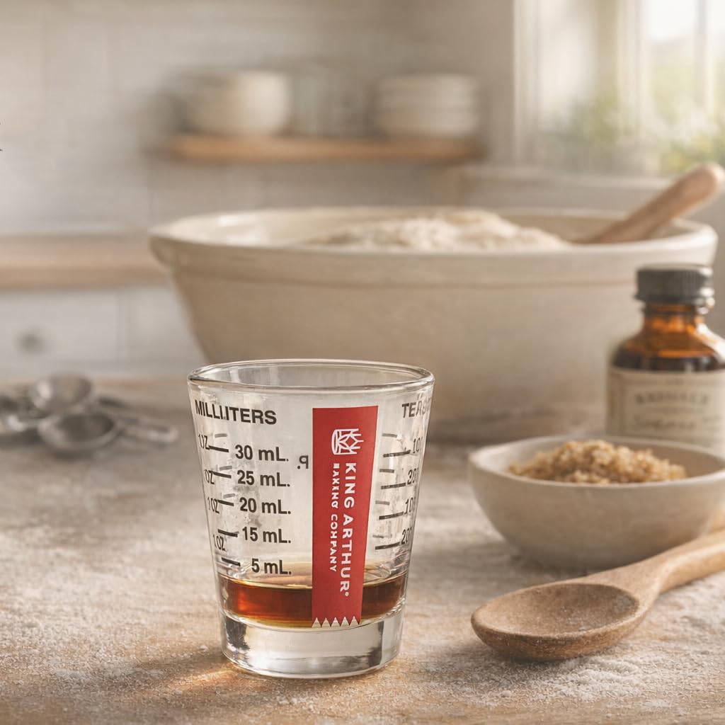 King Arthur Baking Company Mini Measure Multi-Purpose Shot Glass, Heavyweight Glass, Black, Set Of 2, For Liquid And Dry Ingredients And Precise Recipe Prep
