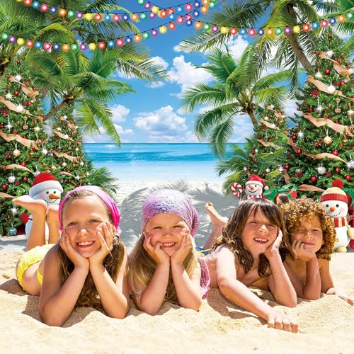 July Christmas Backdrop 7x5FT Tropical Beach Holiday Photo Background