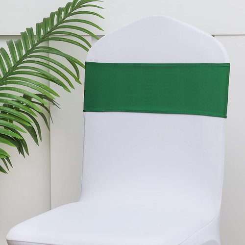 Emerald Green Chair Sashes - 100 Pack Dark Green Spandex Bands for Christmas Party Decor