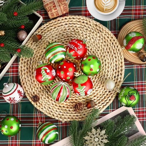 20 Pcs Christmas Ball Ornaments 2.4 Inch Green and Red Glittering