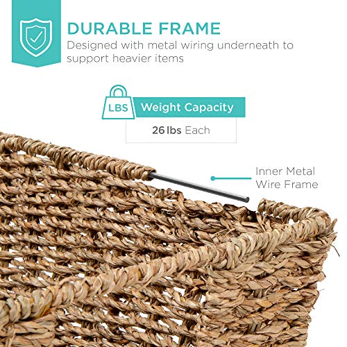 Natural Set of 4 Multipurpose Stackable Seagrass Storage Baskets - Handwoven Laundry Organizers