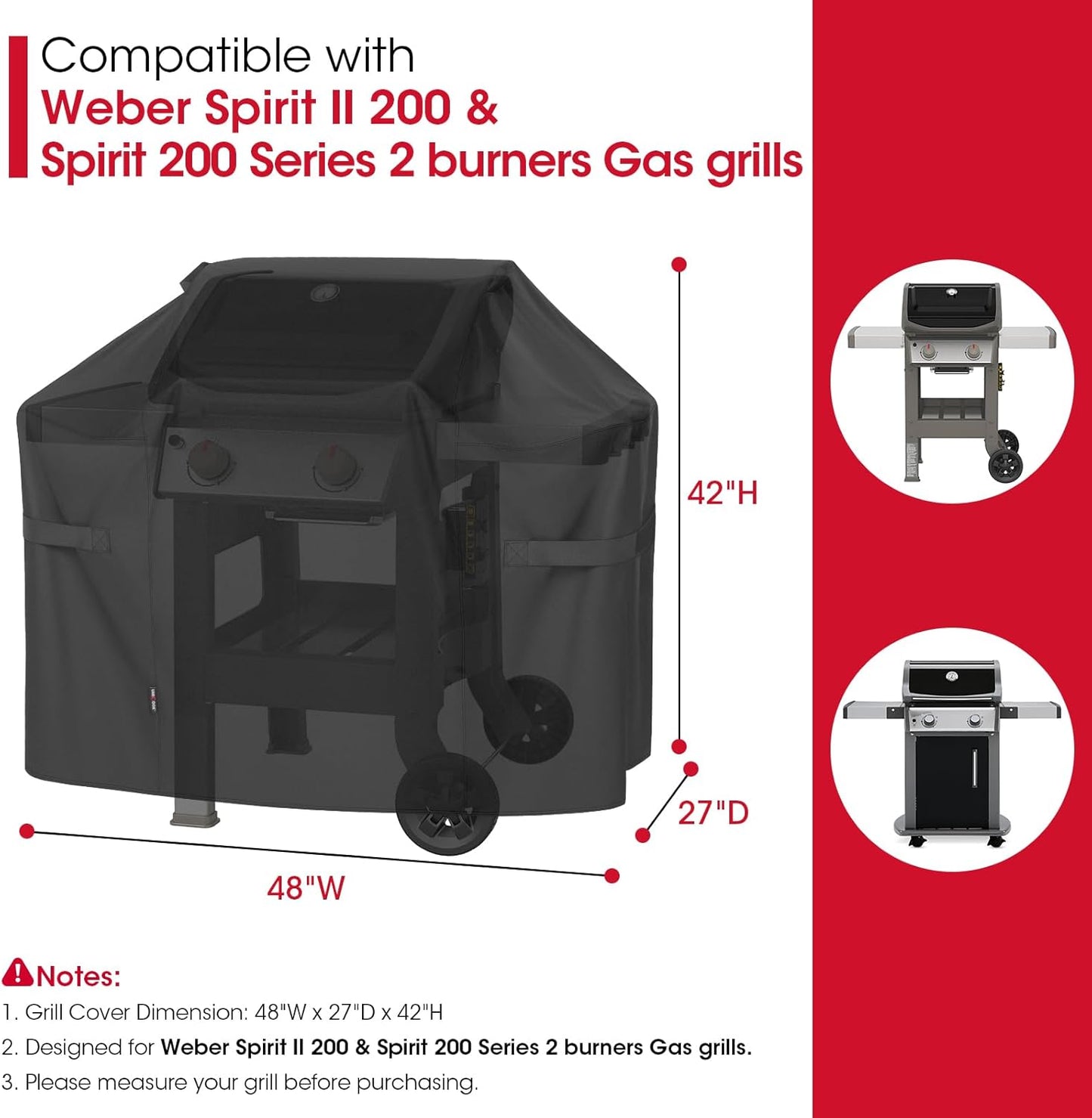Unicook 48-Inch Grill Cover - Heavy-Duty Waterproof Protection for Weber Spirit II 200 Series