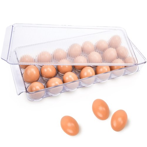 HANSGO Egg Holder for Refrigerator, Stackable Fridge Fresh Eggs Organizer Tray with Lid & Handles, Clear Plastic Deviled Egg Storage Drawer for Countertop, Containers, Stores 21 Egg