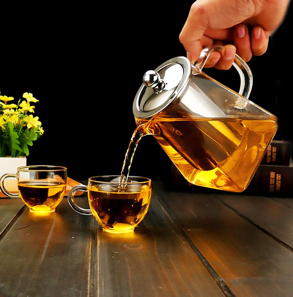 with Infuser Clear Glass Teapot,Tea Pot with Tea Strainers,Borosilicate Glass Teapot with Infusers for Loose TeaHeat Resistant Loose Leaf Teapot,Stovetop Dishwasher Safe (750ML/25OZ)