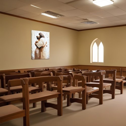 Jesus Embracing Woman Canvas Wall Art - Inspirational Christian Decor for Living & Prayer Room | 12x16 Inch Framed Print