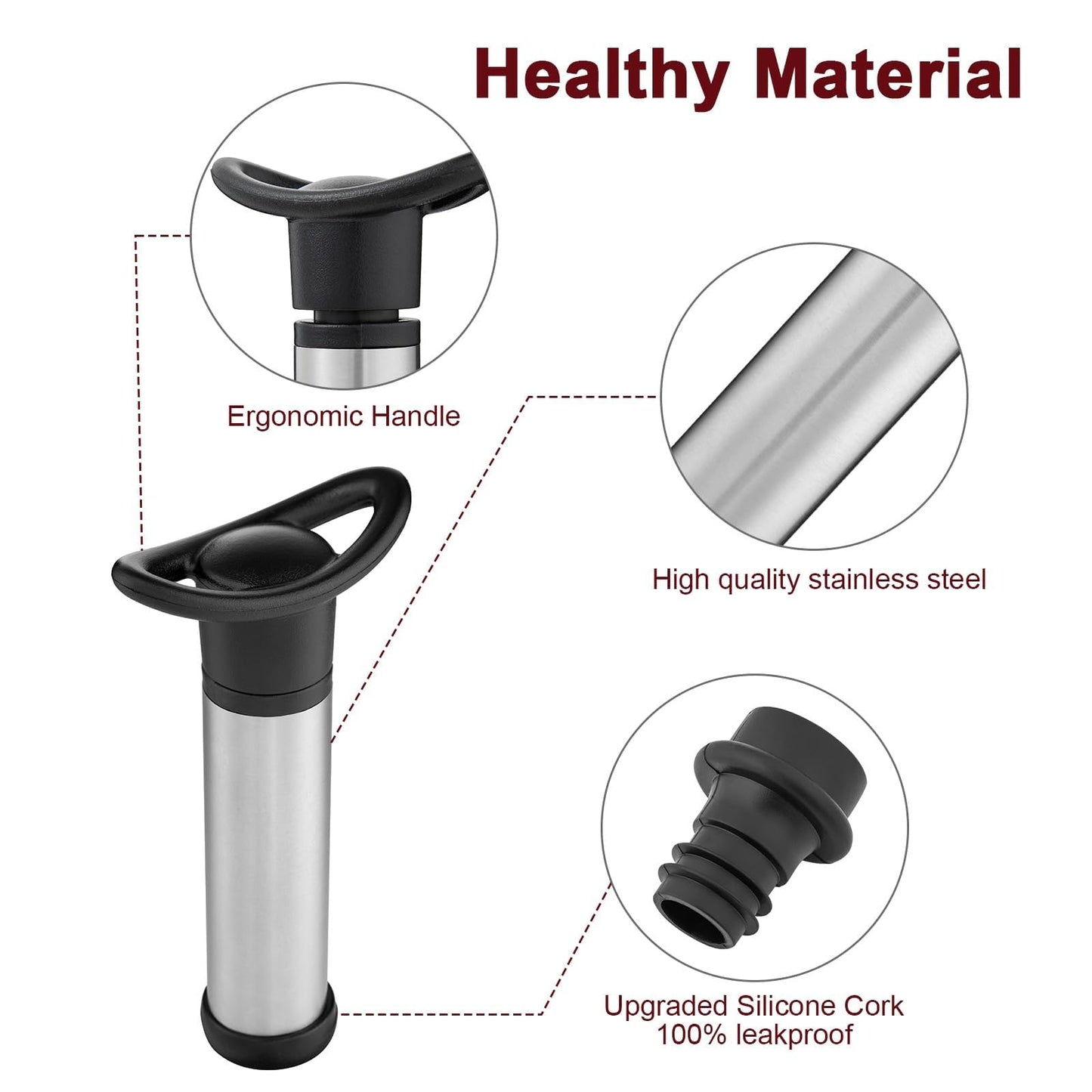 Wine Saver Vacuum Pump with 4 Wine Stoppers, Wine Bottle Stoppers with Food Grade Silicone Leak proof Keep Fresh Suitable for All Standard Wine Bottles