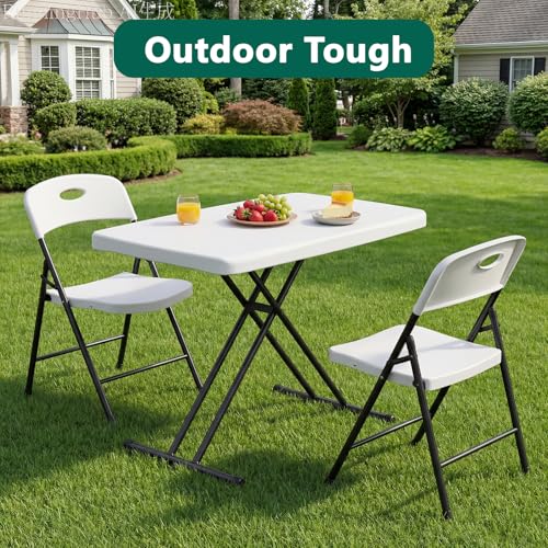 Plastic White 30-Inch Folding Table with 3-Height Settings - Heavy Duty Portable Desk for Camping, Home, Office, and Outdoor Use - No Assembly
