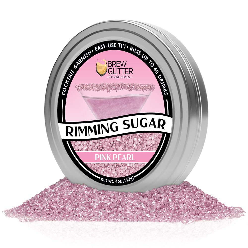 Brew Glitter - Pink Rimming Sugar (4oz, 1x Bar Tin) Cocktail Garnish for Mixed Drinks & Refreshments