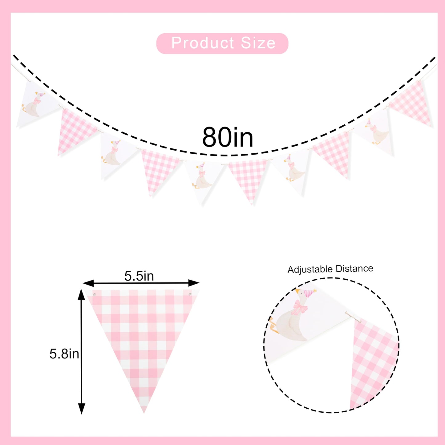 One Silly Goose Birthday Banner - Silly Goose Party Decorations,Baby Shower Gingham Banner,Fabric Bunting First/1st Birthday (pink)