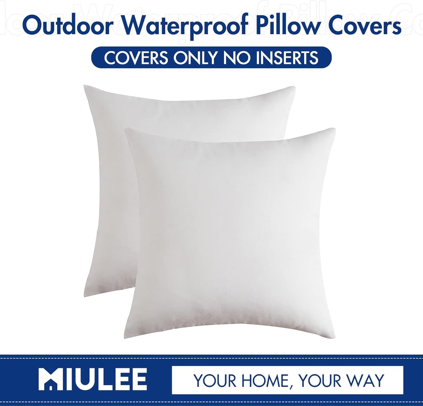 MIULEE Decorative Outdoor Throw Pillow Covers - Waterproof Faux Linen Cushion Cases | 20x20 Inch White (Pack of 2)