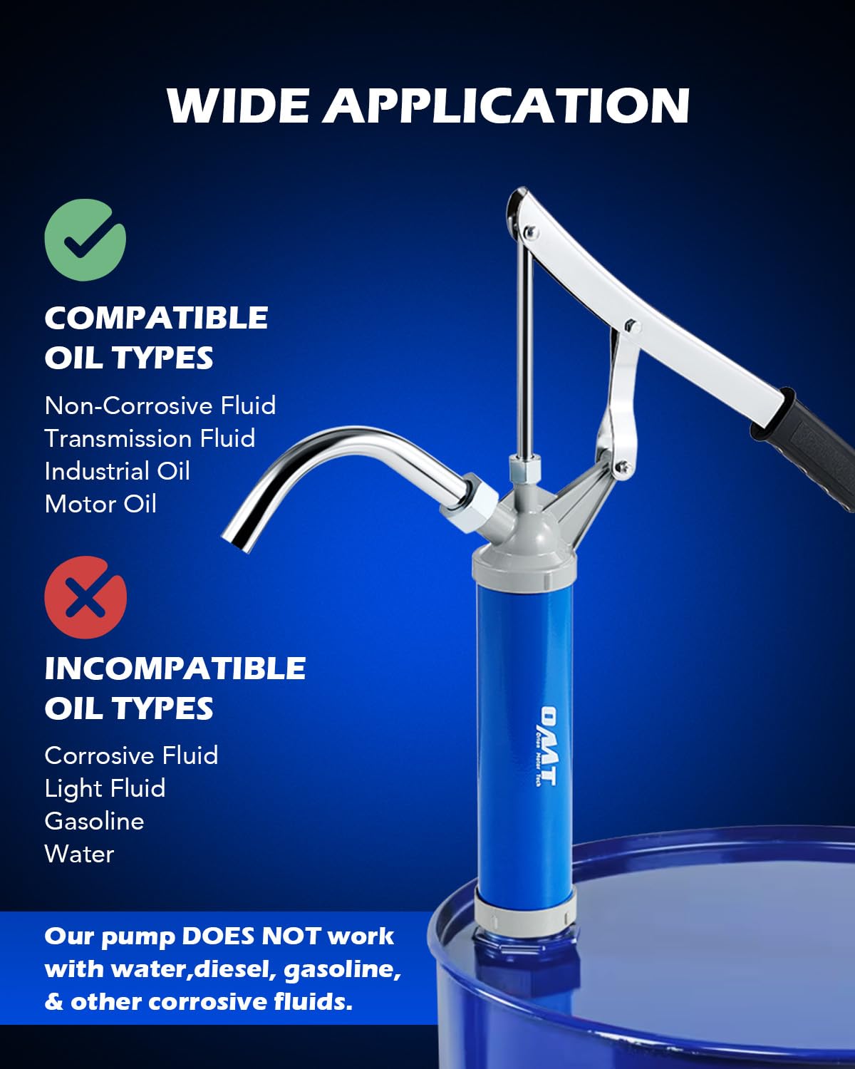 Orion Motor Tech Lever Action Barrel Pump, Heavy Duty Barrel Hand Pump with Telescoping Suction Tube Fits 15 to 55 Gallon Drums Transferring Heating Oil, Motor Oil, Transmission Fluid