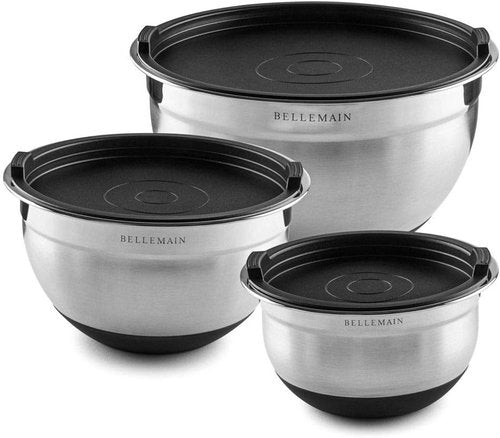 Bellemain Mixing Bowls Set - Stainless Steel Bowls with Airtight Lids | 3-Piece Kitchen Essentials