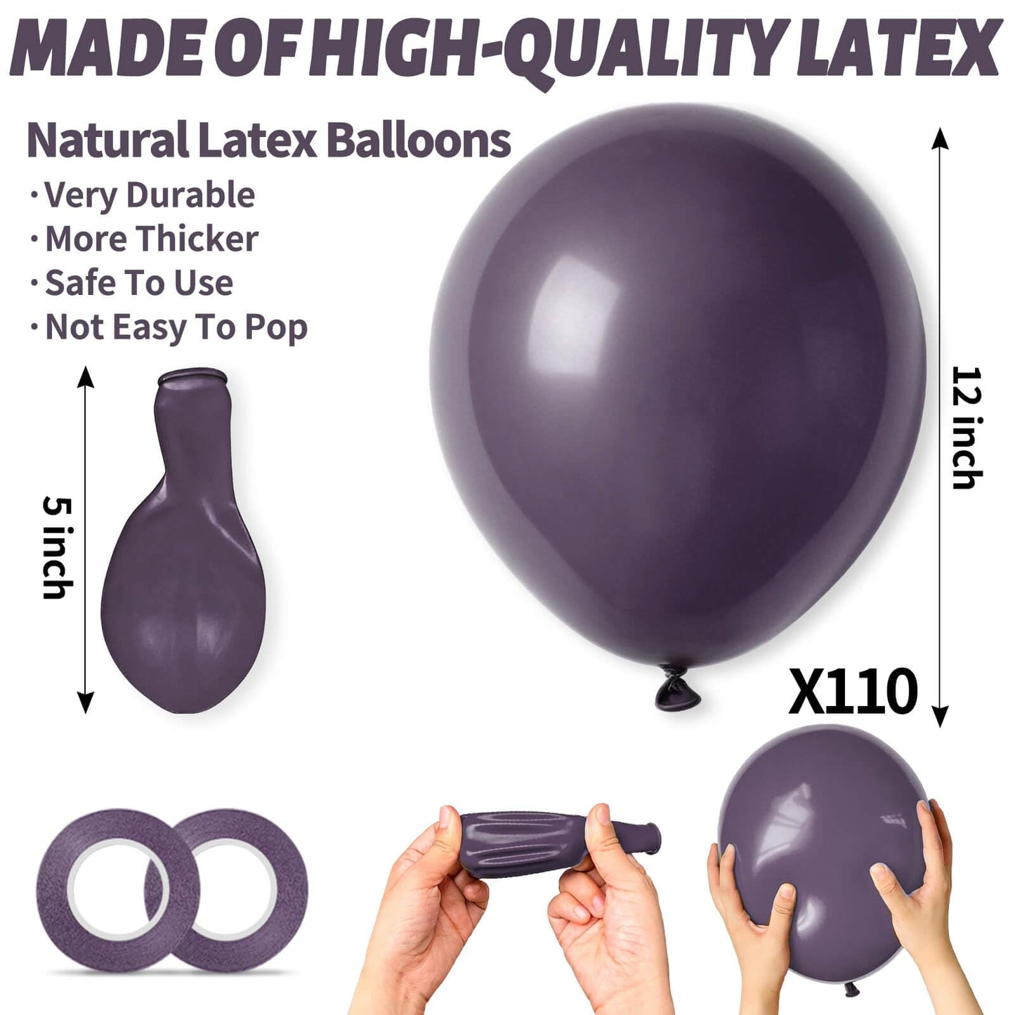 110pcs Dusty Purple Balloon 12 Inch, Dusty Purple Latex Balloons for Birthday Party Baby Shower Wedding(with 2 Ribbons).
