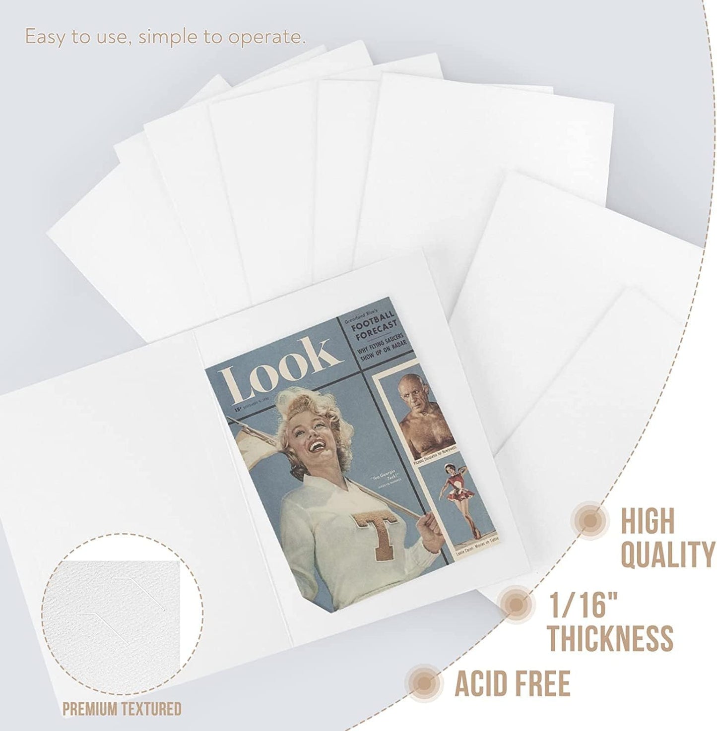 Golden State Art, Pack of 100, 6x8 or 8x10 Photo Folders, Cardboard Picture Frame, Paper Frame Cards, Greetings/Invitation Special Events: Graduation, Christmas, Wedding(Ivory)