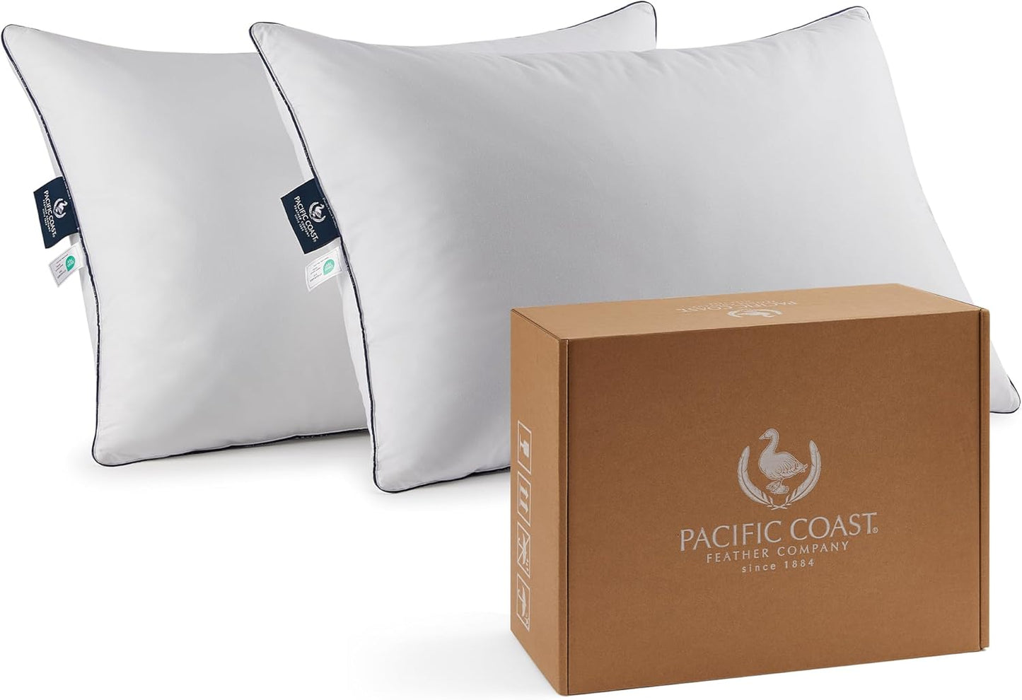 Pacific Coast Goose Feather & Down Bed Pillows - Soft, Fluffy Hotel Quality | Standard Size Set of 2