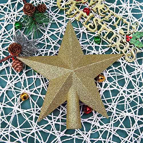 Aneco 2 Pack Glittered Christmas Tree Topper Star Treetop for Small Christmas Tree Decoration or Home Decor, Hard Plastic, 4 inches