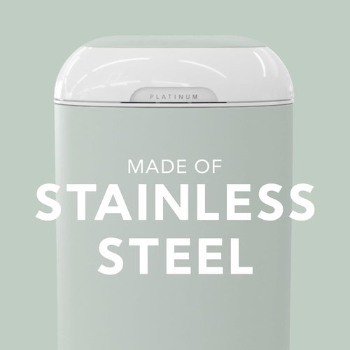 Diaper Genie Platinum Pail - Durable Stainless Steel | Sage Green | Includes 1 Easy Roll Refill with 18 Bags