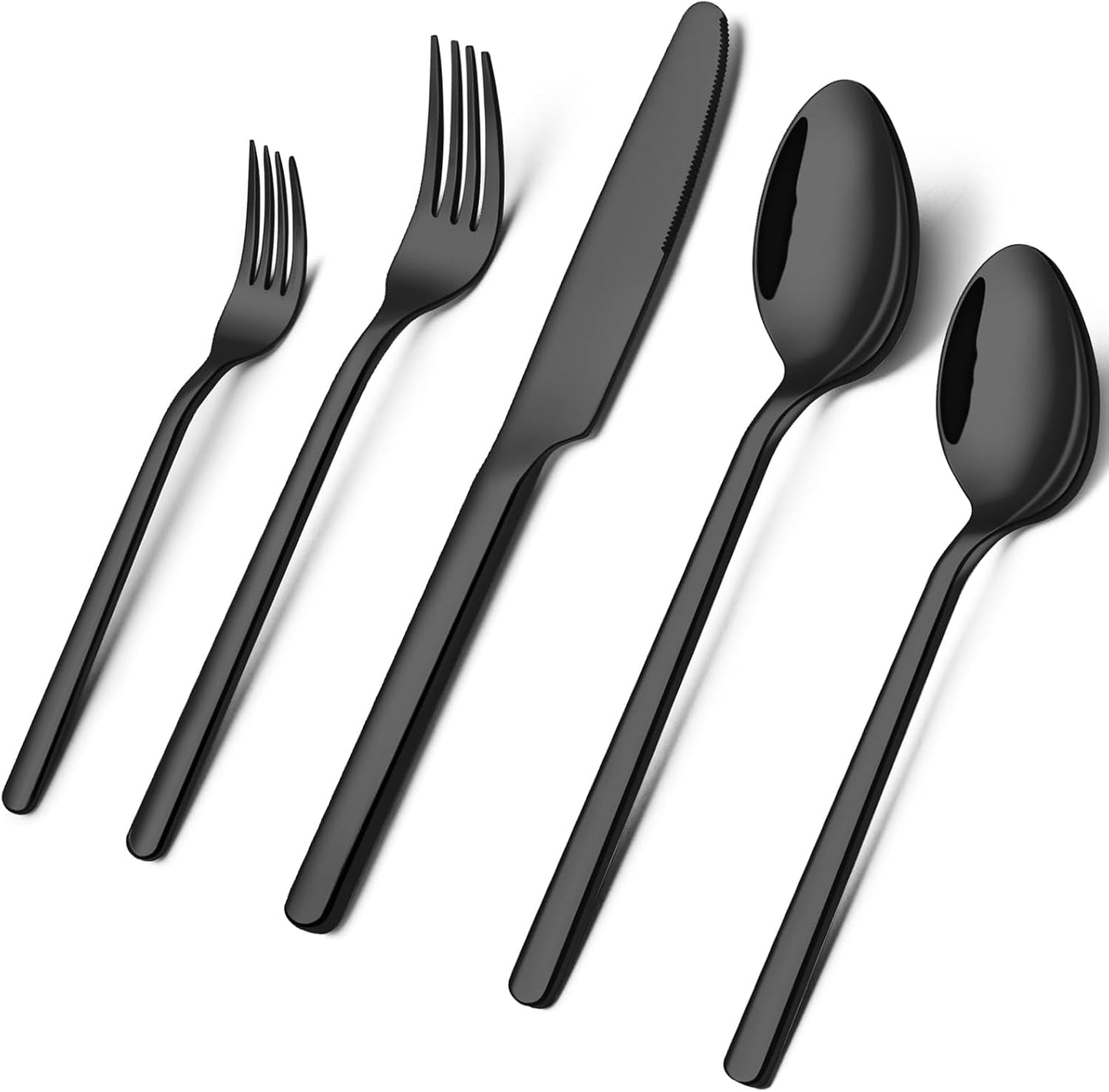 KINGSTONE 20-Piece Black Silverware Set - Elegant 18/10 Stainless Steel Flatware for Home & Restaurant