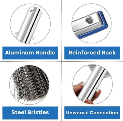 Aquatix Pro Pool Brush Head - 18" Heavy Duty Stainless Steel Bristles for Effective Wall & Floor Cleaning