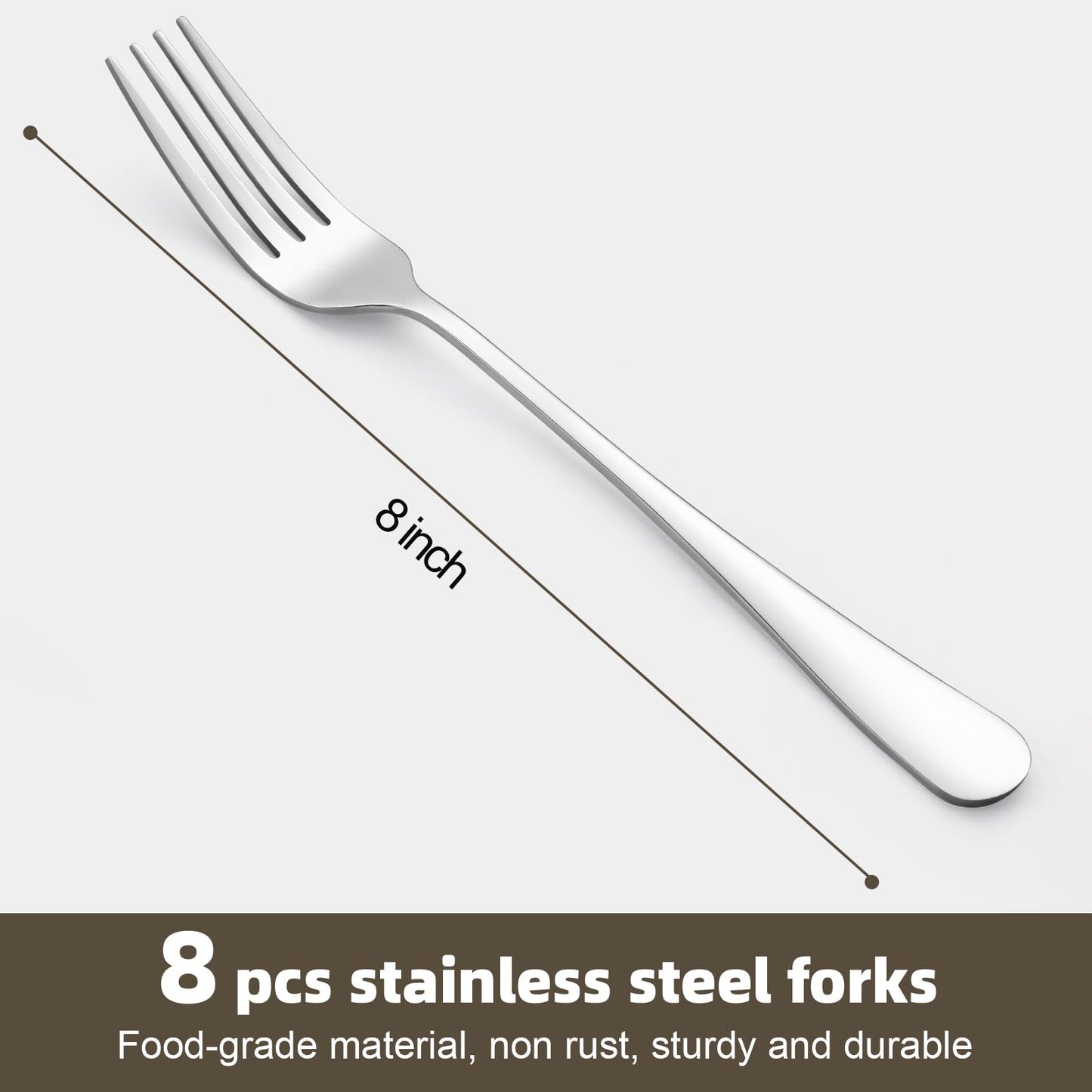 8 Pcs Dinner Forks Set, Food Grade Stainless Steel Forks Silverware, Metal Fork, Flatware Fork for Home, Kitchen or Restaurant, Mirror Polished, Dishwasher Safe, 8 Inches