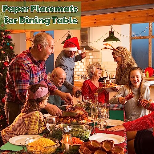 Panelee Classic Color Christmas Paper Placemats 120 Pcs 10 x 14 in Disposable Table Mats