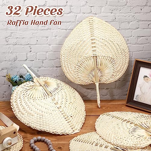 BBTO 32 Pieces Natural Woven Bamboo Hand Fans Handmade Summer Cooling Supplies