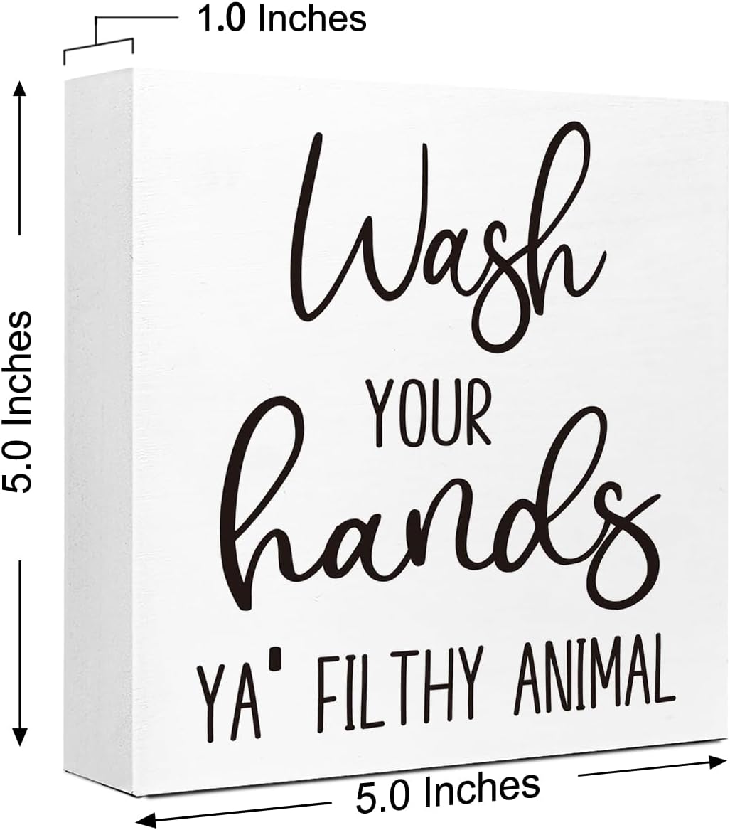 LVQHI Funny Wash Your Hands Sign - Rustic Bathroom Decor for Shelves & Tabletops