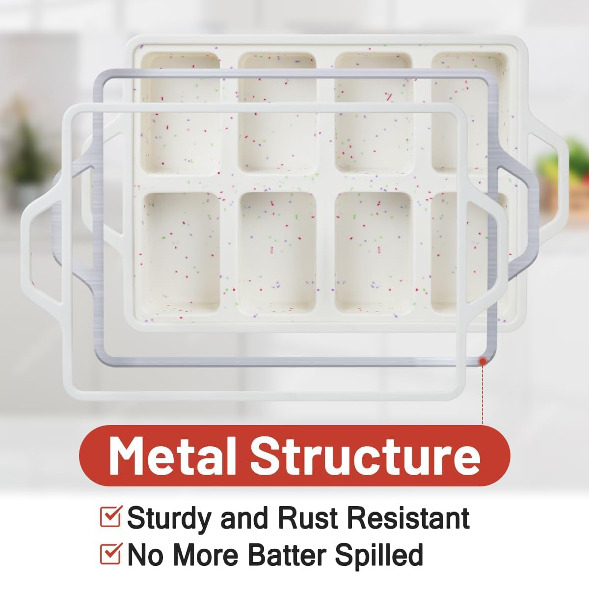 Mini Loaf Pan, Metal Reinforced Silicone Mini Bread Loaf Pan Nonstick Cornbread Pan 8 Cavities Silicone Molds for Baking Bread, Loaf, Meatloaf, Brownie, Butter