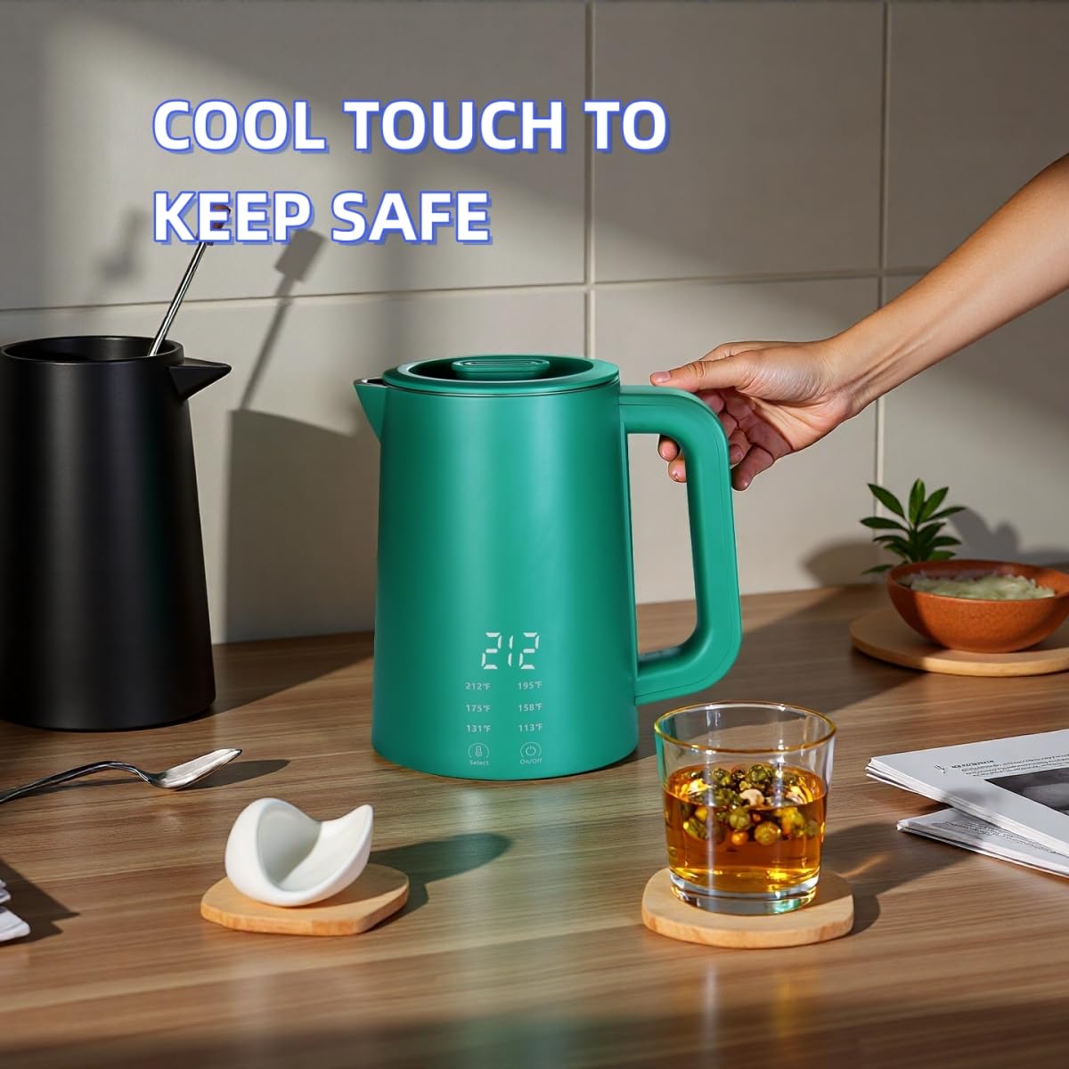 650ml Small Electric Kettle with 6 Temperature Control,800W Dual Voltage 110-240V Fast Heat Hot Water Boiler,304 Stainless Steel Portable Travel Electric Kettle Small,12H Keep Warm (Green)