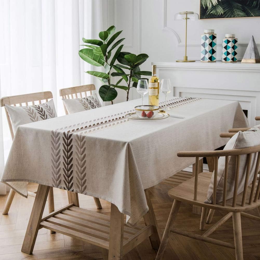 Heavyweight Cotton Linen Wheat Ear Tablecloth - Waterproof & Dust-Proof for Kitchen Dining (53 x 53 Inch, Rectangle/Oblong)